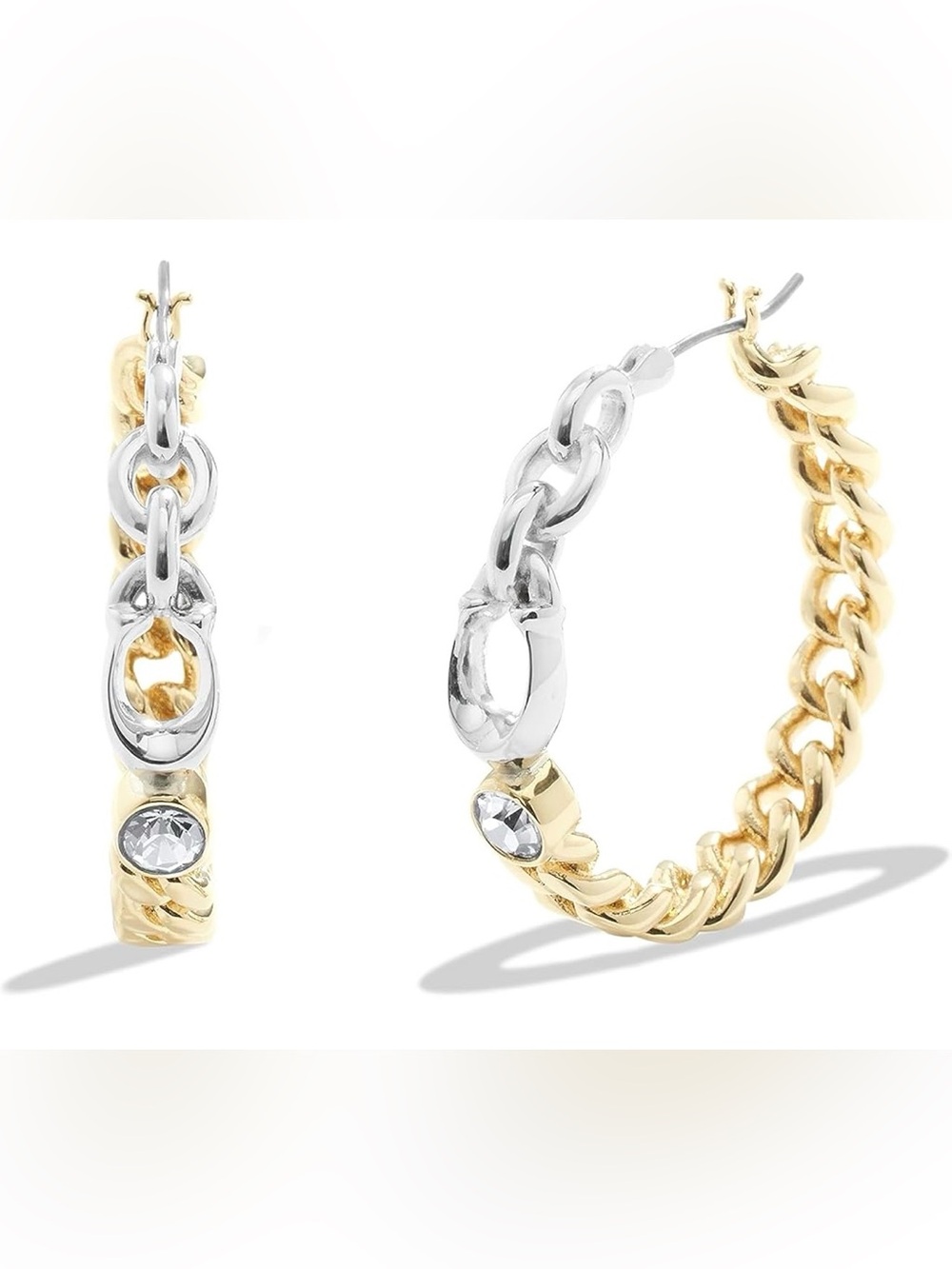 Coach Two-Tone Twisted Hoop Earrings — Gold and Silver